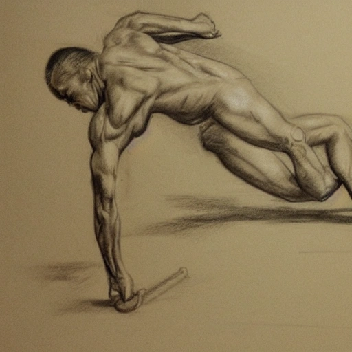 A lady caning a naked man bended over a gym pommel,  Pencil Sketch