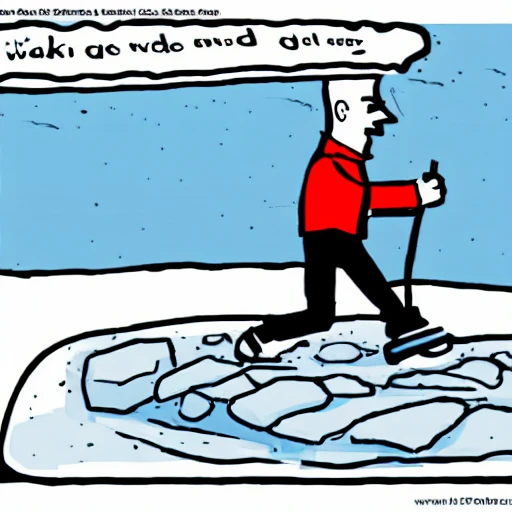 A man walking on ice, Cartoon