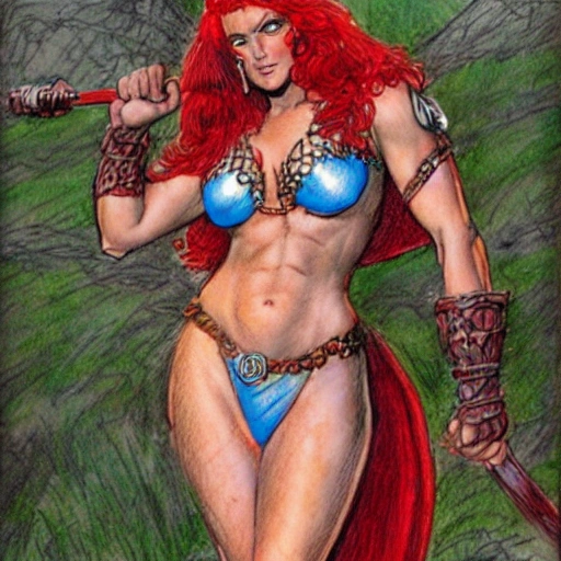 red sonja wearing bikini mail by jeff easley, Pencil Sketch