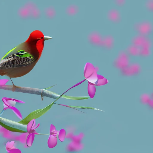 bird on flower, 3D