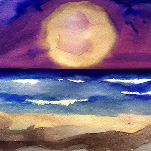 beach,sea,star,moon,3D, Water Color