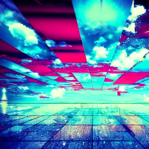 Overlay background sky scrappers rainy black red  cyan colors anime , Trippy, 3D, 