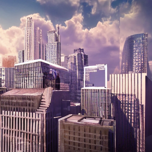 A realistic image of a city skyline, with the buildings appearing to pop out from the shirt
