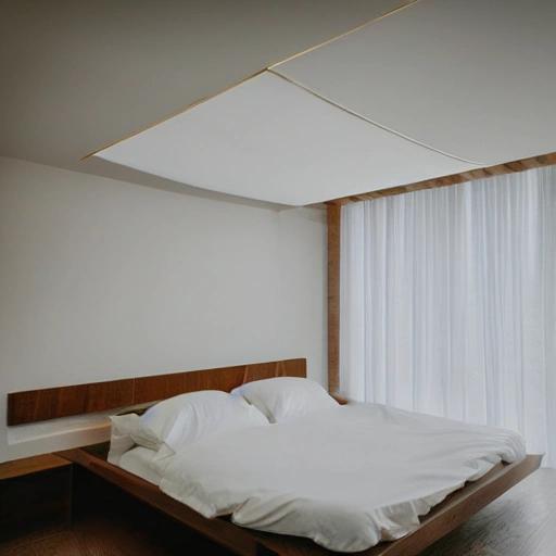 A small fan in the middle of a large luxury room blowing and flying sheets of paper on the floor with a luxurious and minimalist atmosphere