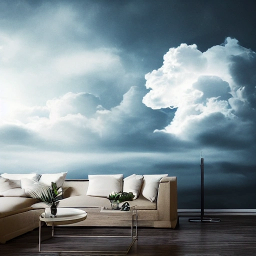 Realistic cloud in the middle of a beautiful room with surreal atmosphere