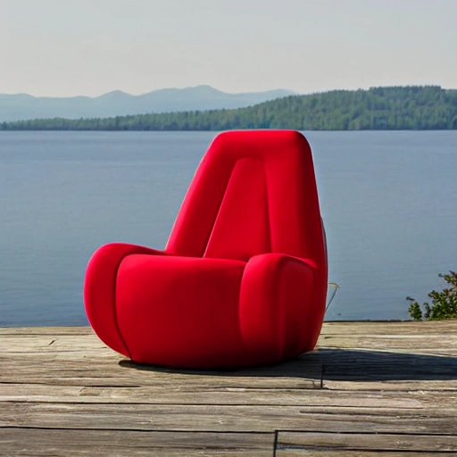 un fauteuil rouge sur un lac givré