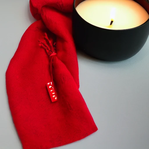 A red scarf sticks over a candle