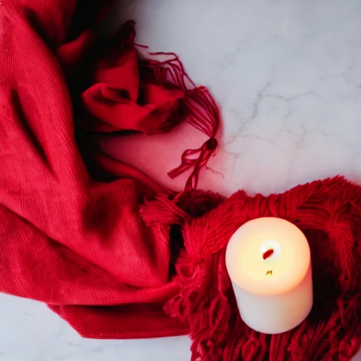 A red scarf sticks over a candle