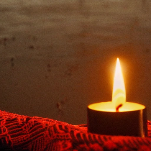 A large red scarf flies over a candle on a frozen lake