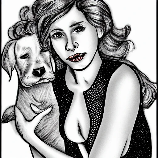 woman, beautiful, blonde, dog, Cartoon