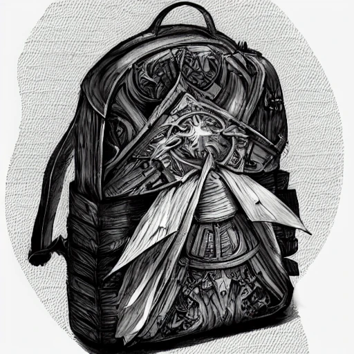 book illustration of (opened traveler small backpack), concept, d & d, high fantasy, detailed, digital art, artstation, smooth, sharp focus, fantasy, intricate, elegant, highly detailed, digital painting, isometric, concept art, illustration, artstation trending, pixiv, deviantart, (((!!!solid background!!!!))), (((white background))), (((transparent background))), Water Color, Oil Painting