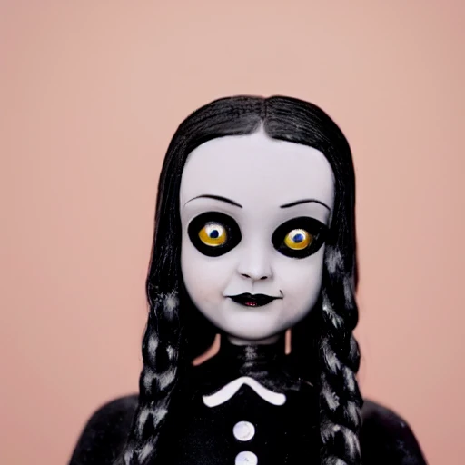 painted portrait of a Wednesday Addams from the Addams Family multimedia franchise created by American cartoonist Charles Addams, serious face, ultra realistic, concept art, elegant, highly detailed, intricate, sharp focus, depth of field, f/1.8, 85mm, medium shot, mid shot, (centered image composition), (professionally color graded), ((bright soft diffused light)), volumetric fog, trending on instagram, trending on tumblr, hdr 4k, 8k