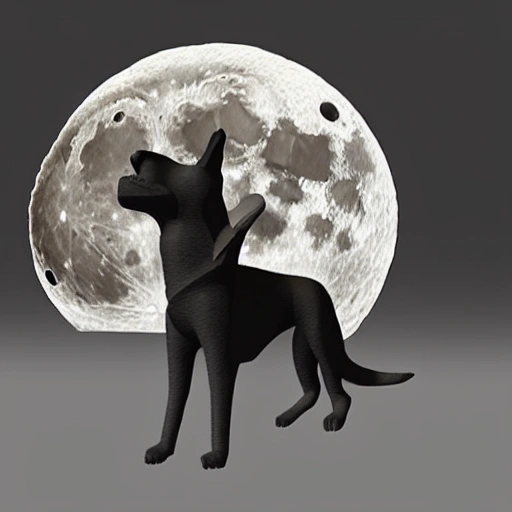 buring moon with a dog , 3D