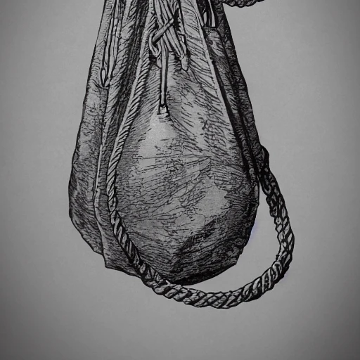 book illustration of (one large antique cloth bag tied with a rope), concept, d & d, high fantasy, detailed, digital art, artstation, smooth, sharp focus, fantasy, intricate, elegant, highly detailed, digital painting, isometric, concept art, illustration, artstation trending, pixiv, deviantart, (((!!!solid background!!!!))), (((white background))), (((transparent background))), Water Color, Oil Painting