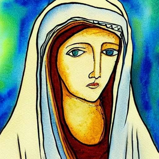 Mother mary, Water Color
