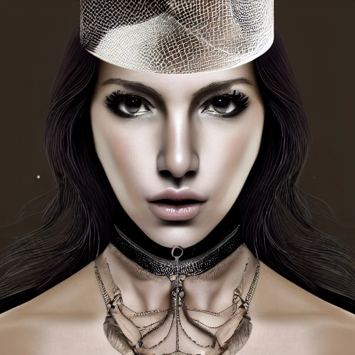 hyper realistic portrait of sexy girl, having a feather cap, a choker and luxurious necklaces, slender and slim, perfect naked breast, detailed eyes, coherent symmetrical face, digital art, perfect anatomy, hyper detailed, highly intricate, concept art, award winning photograph, rim lighting, sharp focus, 8k resolution wallpaper, smooth, denoise, Trippy, 3D, Cartoon