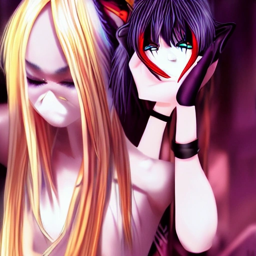 anime girl, goth girl, egirl, anime girl, anime render, anime illustration. Beautiful girl. Full lips. Big lips. Elf ears. Orange glowing eyes, white hair, tan skin, African American Asian, latina girl mystical, Tokyo nightlife setting, drinking a cocktail, laughing, coy, gorgeous --niji