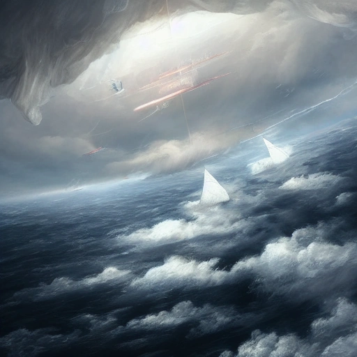 complet galion futuriste, grand navire à voiles armé de canons et voiles  navigant dans une tempête sur un nuage dans un ciel étoilés, , hyper-realistic, perfect composition, , highly detailed, trending on artstation, ultra detailed, 8k Ultra