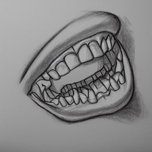 curved tooth bone, Pencil Sketch