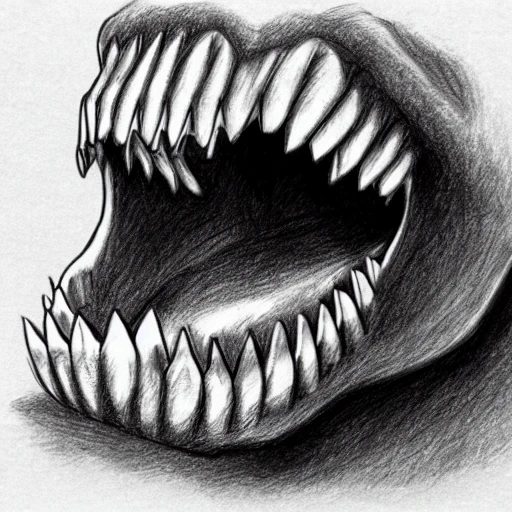 curved BIG tooth bone, Pencil Sketch