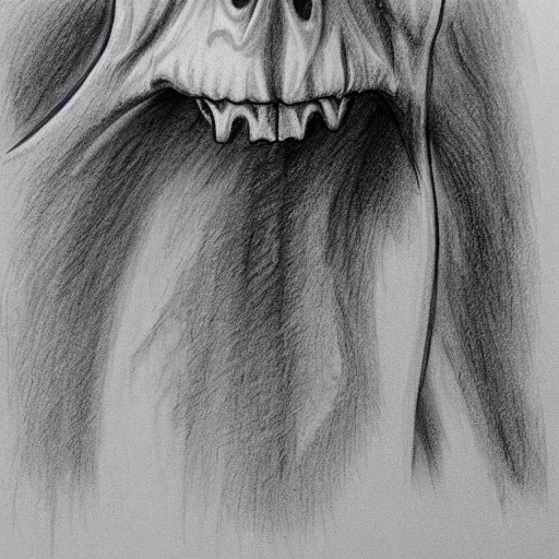 one curved BIG tooth bone, Pencil Sketch
