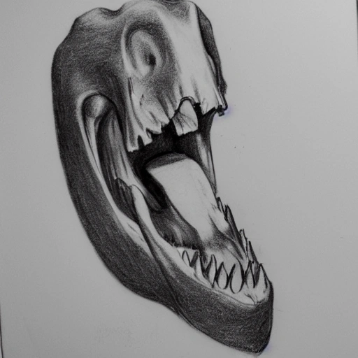 one curved BIG tooth bone, Pencil Sketch