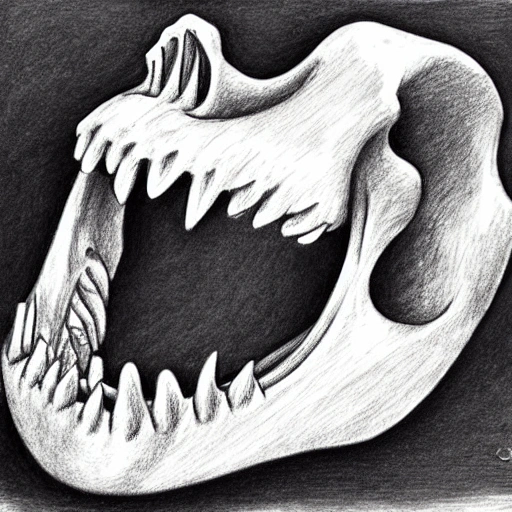 curved one piece BIG tooth bone, Pencil Sketch