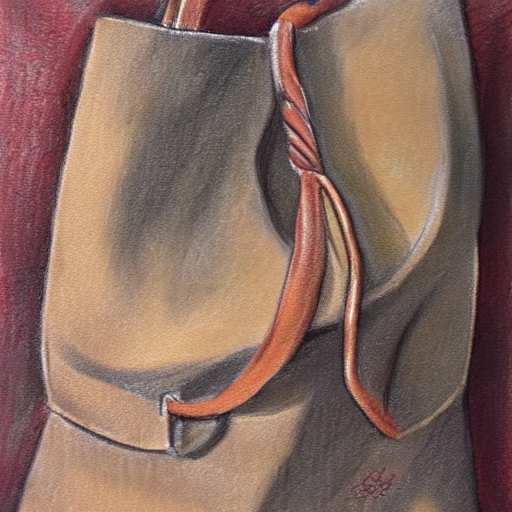 leather bag with knotted, wet, pencil sketch, Oil Painting