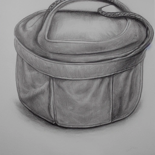 wet leather bag with knotted, pencil sketch, Oil Painting