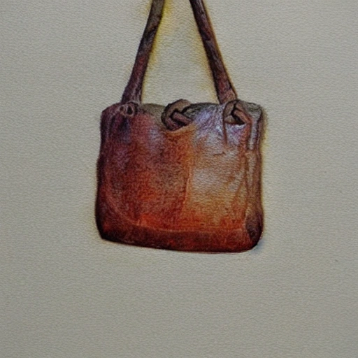 leather bag, knotted, wet, pencil sketch, Oil Painting, Water Color, Trippy
