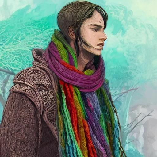 book illustration of (knotted scarf made of multicolored messy wool fabric), concept, d & d, high fantasy, detailed, digital art, artstation, smooth, sharp focus, fantasy, intricate, elegant, highly detailed, digital painting, isometric, concept art, illustration, artstation trending, pixiv, deviantart, (((!!!solid background!!!!))), (((white background))), (((transparent background))), Water Color, Oil Painting, 3D