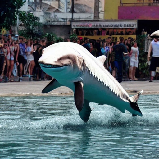 Tiburón bailando delante de chicas