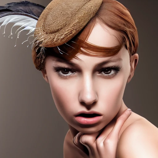 hyper realistic portrait of sexy girl, having a feather cap, a choker and luxurious necklaces, slender and slim, perfect naked breast, detailed eyes, coherent symmetrical face, digital art, perfect anatomy, hyper detailed, highly intricate, concept art, award winning photograph, rim lighting, sharp focus, 8k resolution wallpaper, smooth, denoise