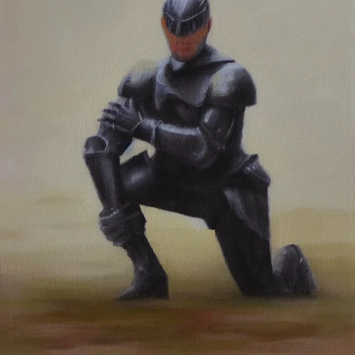 Oil Painting, man, knight, kneeling, rain, grey