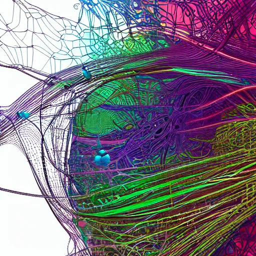 neurons and musical notes inside a tangle of fibers, 3D,,complex,detailed,sd2.0,dof,, dark saturated colors, 4k, 8k fantasy art style, Water Color