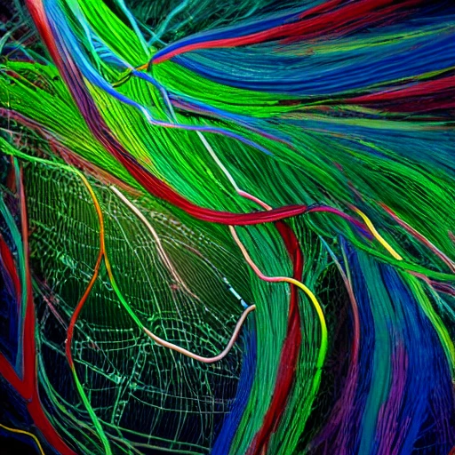 neurons and musical notes inside a tangle of fibers,complex,detailed,sd2.0,dof,, dark saturated colors, 4k, 8k,photorealistic, Oil Painting