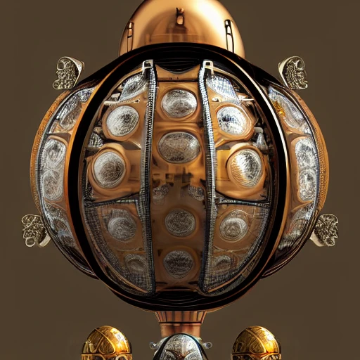 Create a hyper-realistic, volumetric, and photorealistic mechanical, steam punk egg, in the style of Faberge, inspired by the works of Michaelangelo, Leonardo da Vinci and symmetrical design, with intricate and detailed jewel encrustment, sparkling and ultra-detailed in 8K resolution, using Unreal Engine 5 and advanced techniques such as cinematic color grading, depth of field, ultra-wide angle, and shot on a 70mm lens with a shutter speed of 11000, F22, and white balance of 32k, Pro Photo RGB. The music box should be placed in a lonely and moody setting with a mix of half rear and back lighting, natural lighting, incandescent, and cinematic lighting. Use advanced techniques such as volumetric, conte-jour, beautiful lighting, accent lighting, global illumination, ray tracing global illumination, optics, scattering, glowing, shadows, rough, shimmering, ray tracing reflections, lumen reflections, diffraction grading, chromatic aberration, GB displacement, scan lines, ray traced, anti-aliasing, shaders, and post-processing to create a mesmerizing, hyper-maximalist, elegant, and dynamic pose. The final output should be in VR mode, suitable for editorial and photography purposes.