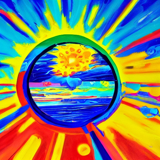 photo house of the sun logo, acrylic palette knife, 4k, bright colors, devinart, artstation trends, low detail, Trippy