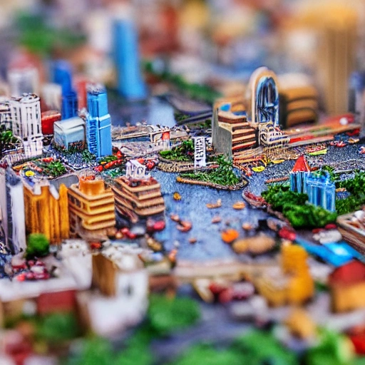 pitufos city in miniature in the rain, 3D