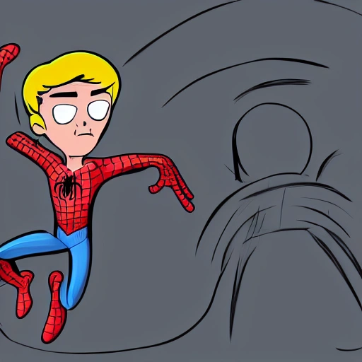 Generate a sketch of Latin music artist Feid, Cartoon, alongside Spider-Man in space 