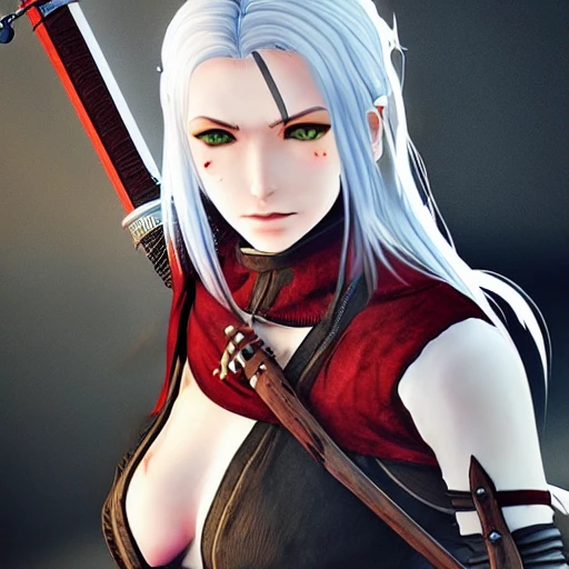 anime style witcher, 3D, female