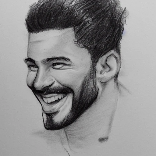 a man with bold biceps and a cute smile, Pencil Sketch