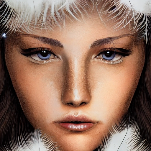 hyper realistic portrait of sexy girl, having a feather cap, a choker and luxurious necklaces, slender and slim, perfect naked body, detailed eyes, coherent symmetrical face, digital art, perfect anatomy, hyper detailed, highly intricate, concept art, award winning photograph, rim lighting, sharp focus, 8k resolution wallpaper, smooth, denoise