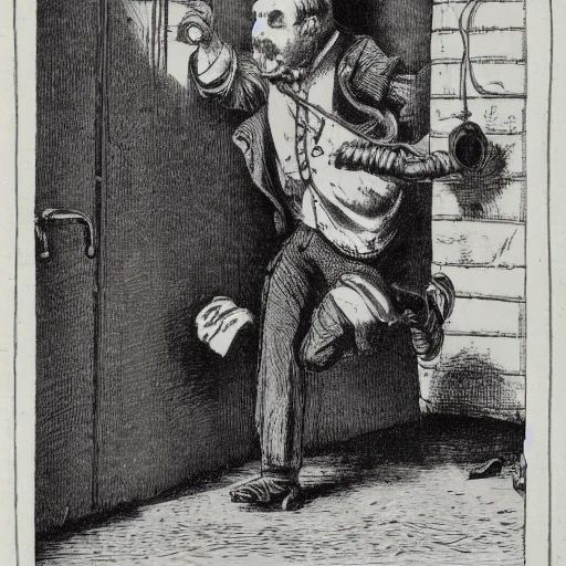 a detailed victorian engraving of a thief