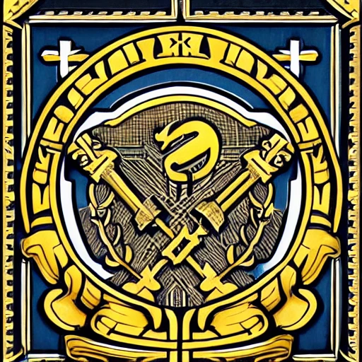 beautiful family crest, frensh blason style. The crest depicts ((four stars)) representing a family, a cross and a (((worker hammer))) in the center, Trending on artstation, sharp focus, studio photo, intricate details, highly detailed, by greg rutkowski, Pencil Sketch