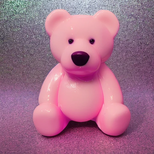 professional photo of a Harribo candy bear made in glossy pink plastic, pop art sytle, intricate full detail, photorealism shoot, hd, dramatic lighting, detailed, full view, portrait, stunning background pop art museum, cinematic lighting, highly detailed, intricate, sharp focus, (((depth of field)))