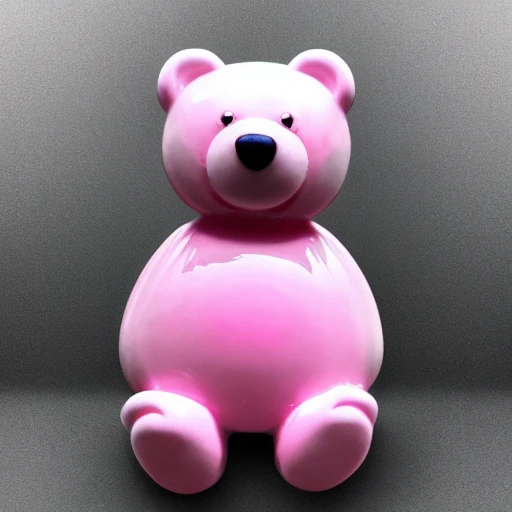 professional photo of a Harribo candy bear made in glossy pink plastic, pop art sytle, intricate full detail, photorealism shoot, hd, dramatic lighting, detailed, full view, portrait, stunning background pop art museum, cinematic lighting, highly detailed, intricate, sharp focus, (((depth of field)))