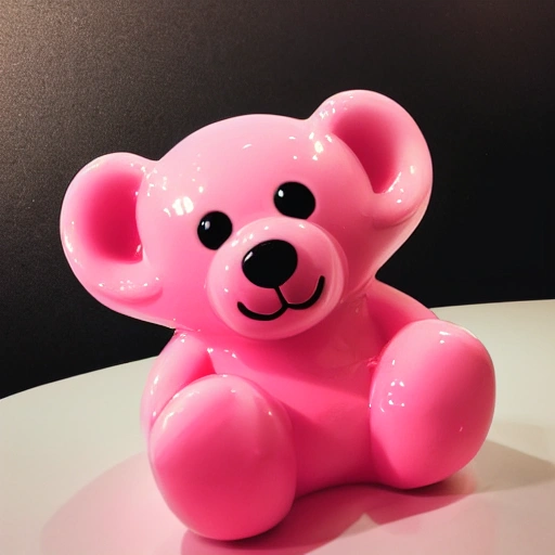 professional photo of a Harribo candy bear made in glossy pink plastic, pop art sytle, intricate full detail, photorealism shoot, hd, dramatic lighting, detailed, full view, portrait, stunning background pop art museum, cinematic lighting, highly detailed, intricate, sharp focus, (((depth of field)))