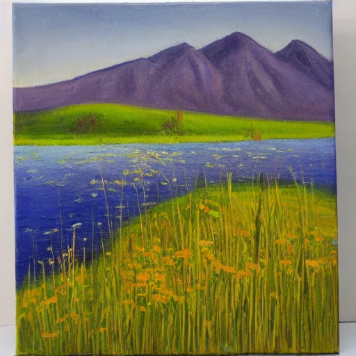 Reeds ... Because of the mountain, surrounded by flowers, Oil Painting