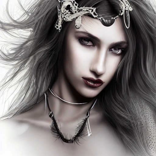 hyper realistic portrait of sexy girl, having a feather cap, a choker and luxurious necklaces, slender and slim, perfect naked breast, detailed eyes, coherent symmetrical face, digital art, perfect anatomy, hyper detailed, highly intricate, concept art, award winning photograph, rim lighting, sharp focus, 8k resolution wallpaper, smooth, denoise , Cartoon